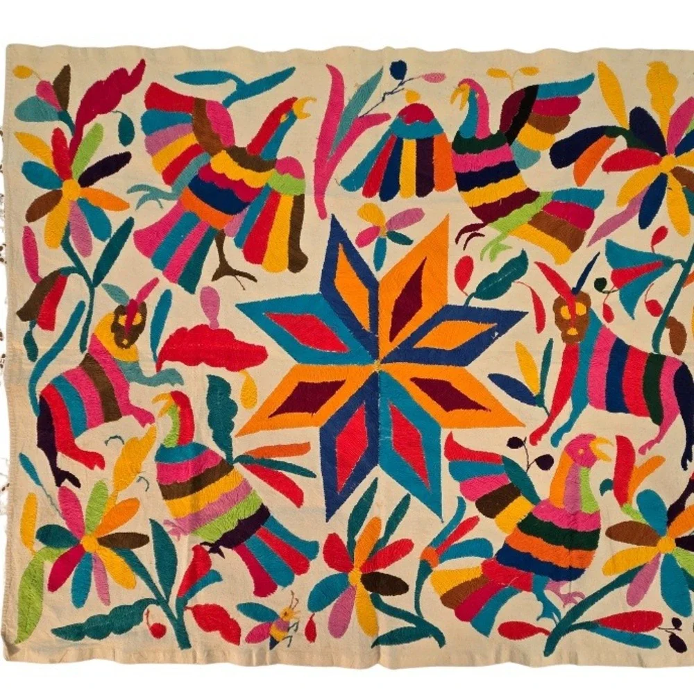 Vintage Otomi Tenango Embroidery Mexican Fold Art Textile Wall Hanging‎ 34